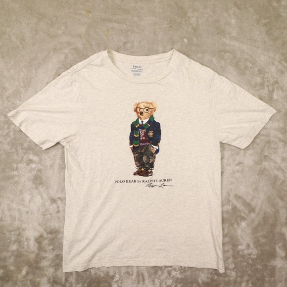 Polo Ralph Lauren Beige Polo Bear T Shirt Boys Youth size XL 18-20 Preppy - Picture 1 of 9